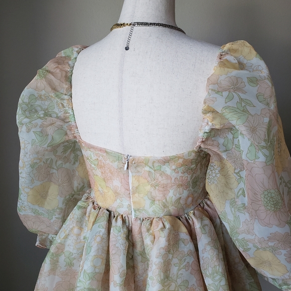 Floral Organza Babydoll Puff Dress - Picture 7 of 9